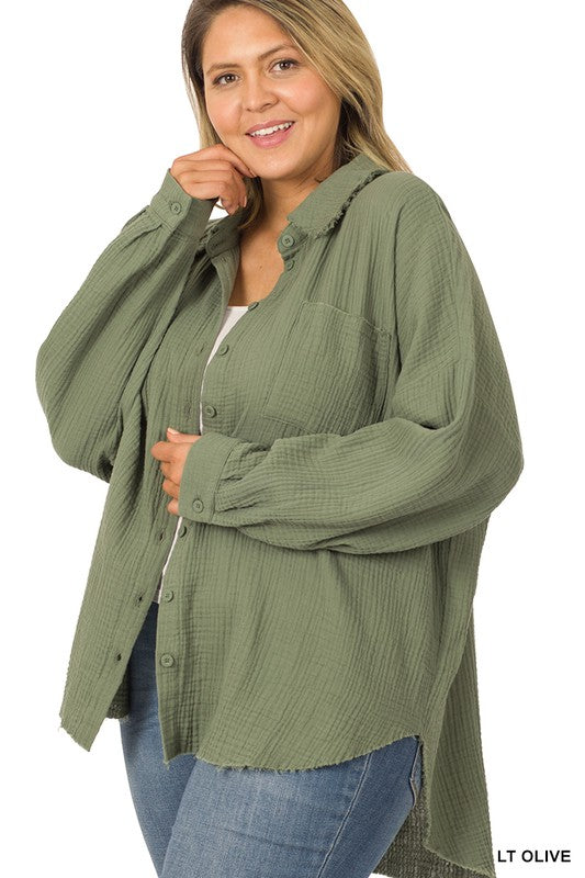 Zenana Plus Oversized Raw Edge Shirt