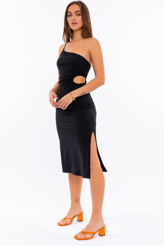 LE LIS One Shoulder Midi Dress