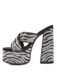 Sinful High Platform Patterned Diamante Slides