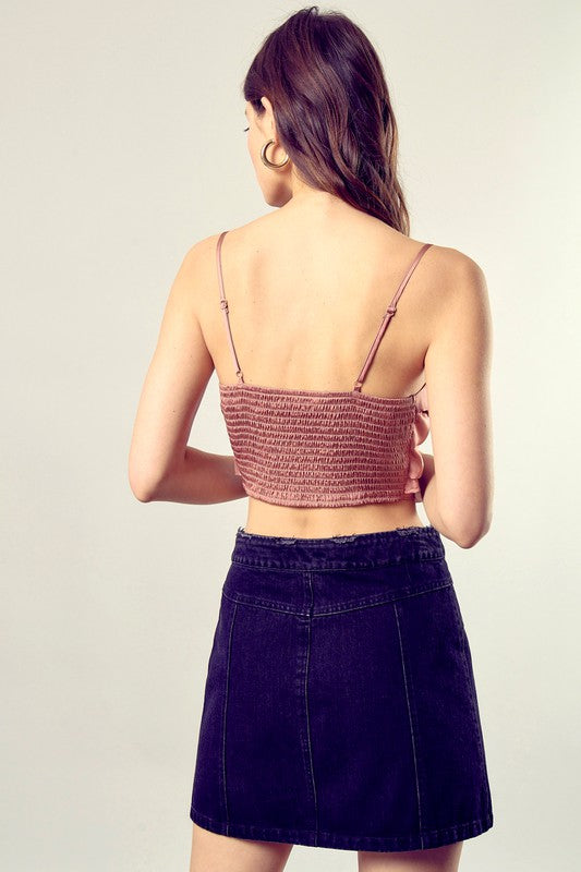 Mustard Seed Front Tie-Up Cami Crop Top