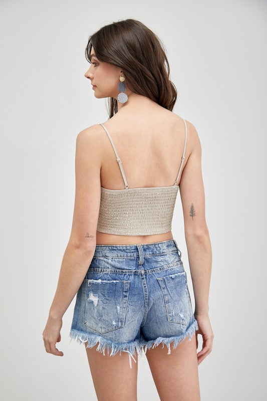 Mustard Seed Front Tie-Up Cami Crop Top