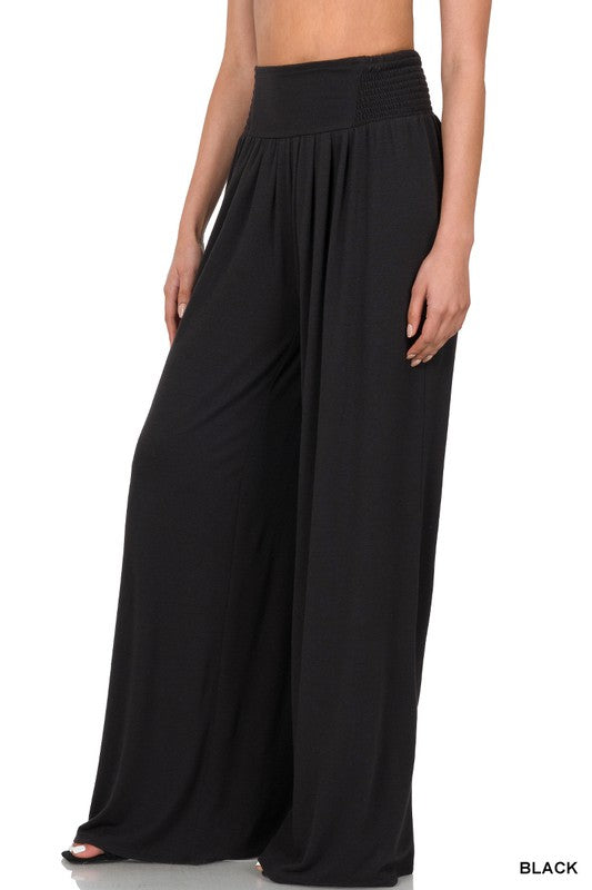 Zenana Smocked Waist Wide Leg Pant - Online Only