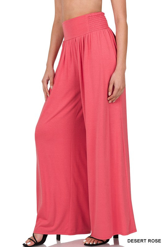 Zenana Smocked Waist Wide Leg Pant - Online Only