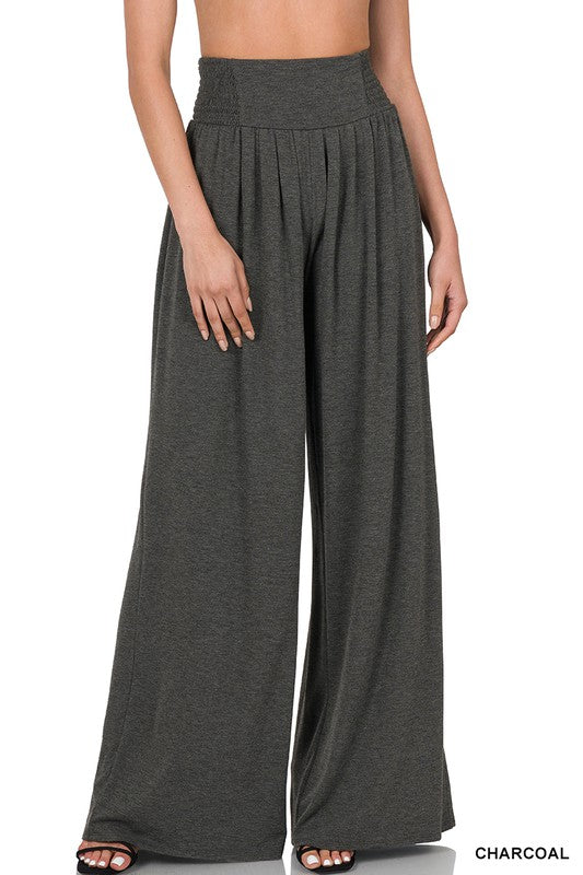 Zenana Smocked Waist Wide Leg Pant - Online Only