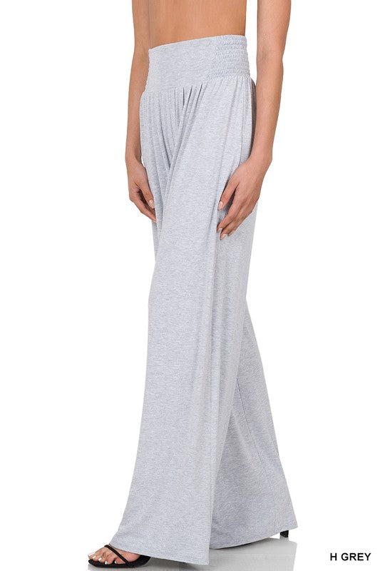 Zenana Smocked Waist Wide Leg Pant - Online Only