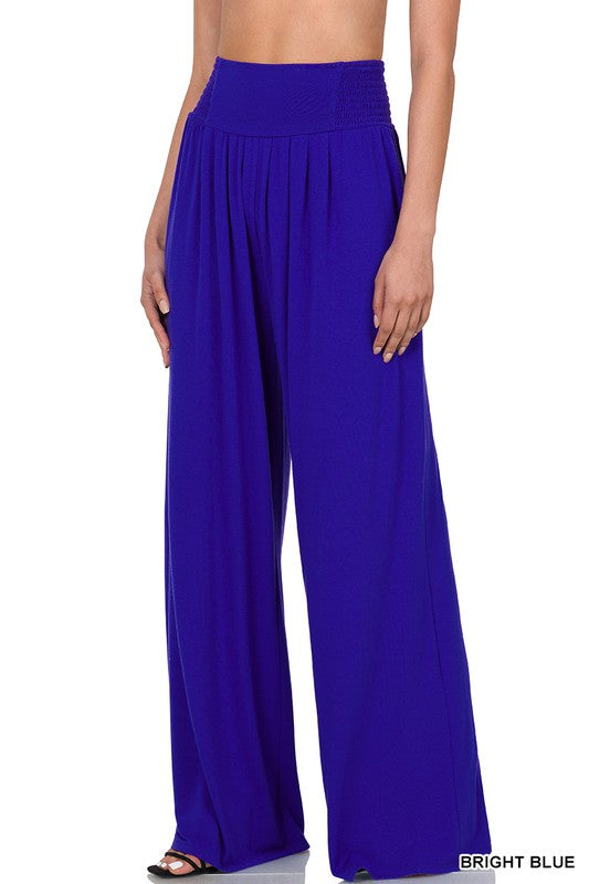 Zenana Smocked Waist Wide Leg Pant - Online Only