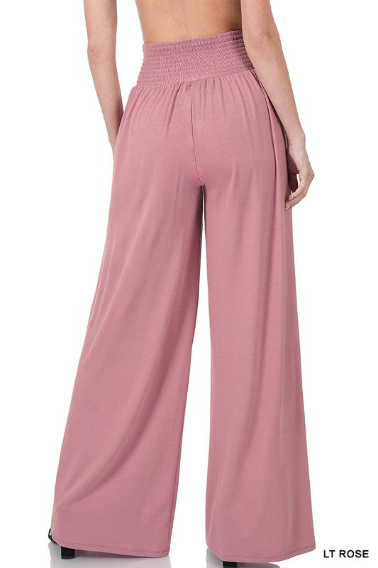 Zenana Smocked Waist Wide Leg Pant - Online Only