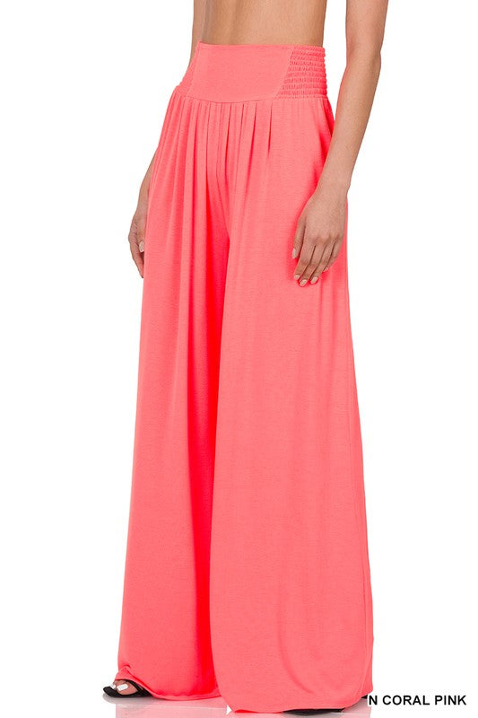 Zenana Smocked Waist Wide Leg Pant - Online Only