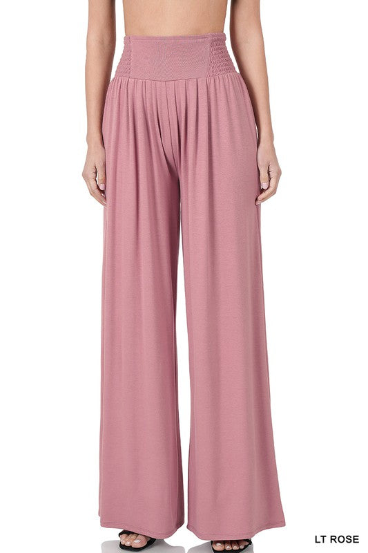 Zenana Smocked Waist Wide Leg Pant - Online Only