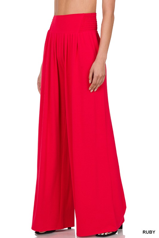 Zenana Smocked Waist Wide Leg Pant - Online Only