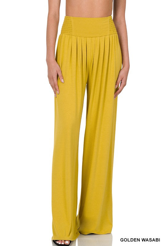 Zenana Smocked Waist Wide Leg Pant - Online Only