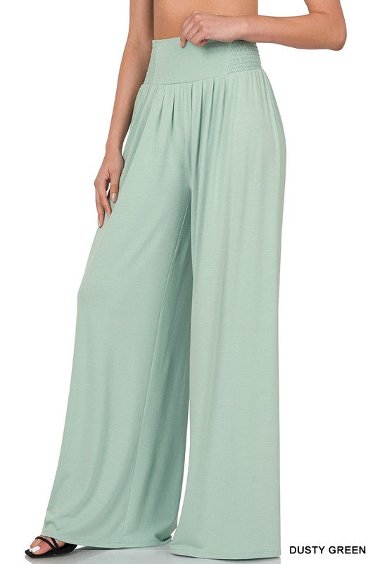 Zenana Smocked Waist Wide Leg Pant - Online Only