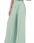 Zenana Smocked Waist Wide Leg Pant - Online Only