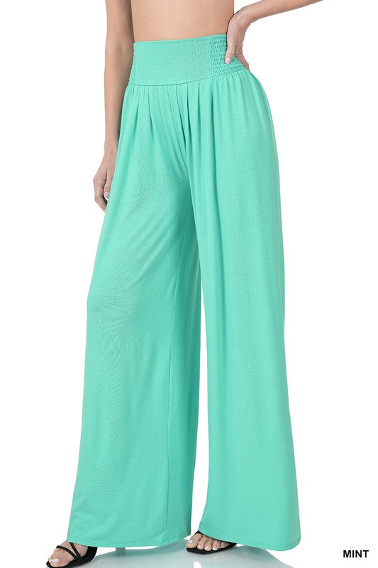 Zenana Smocked Waist Wide Leg Pant - Online Only