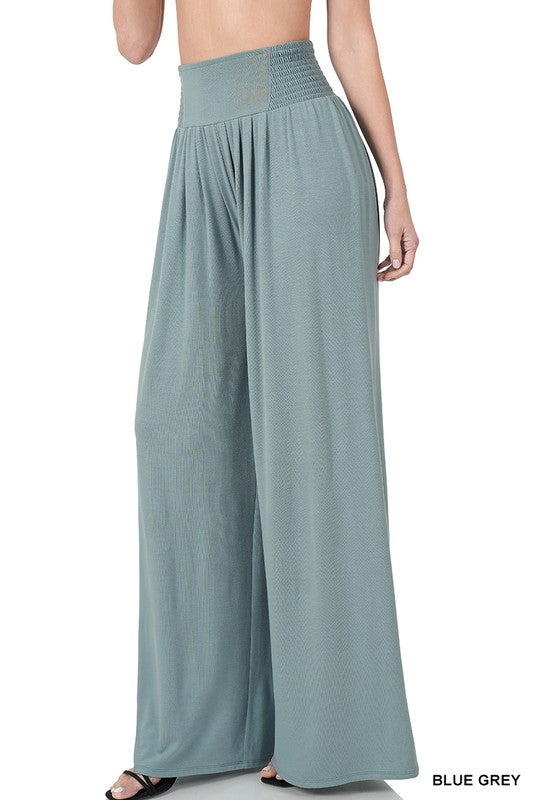 Zenana Smocked Waist Wide Leg Pant - Online Only