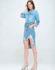 Front Destroyed Denim Skirt - Online Only