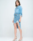 Front Destroyed Denim Skirt - Online Only