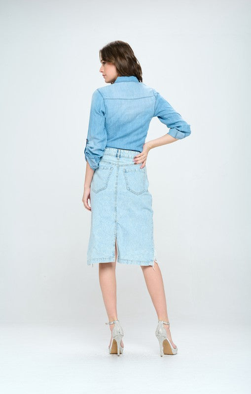 Front Destroyed Denim Skirt - Online Only