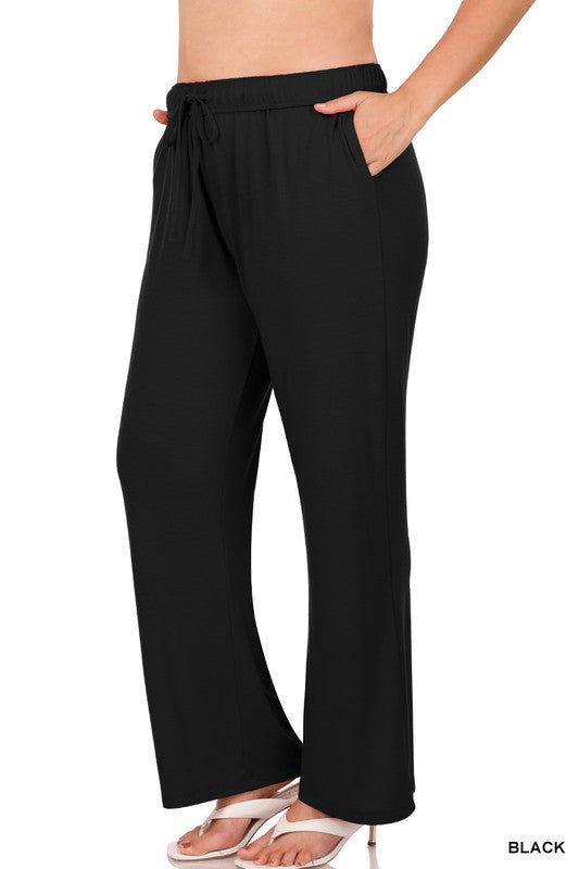Zenana Plus Drawstring Lounge Pants in Black - Online Only