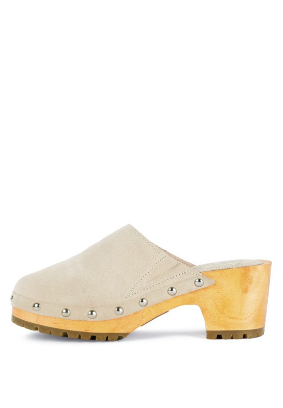 Fine Suede Studded Clog Mules