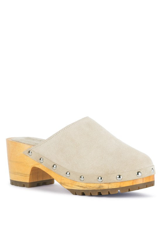 Fine Suede Studded Clog Mules