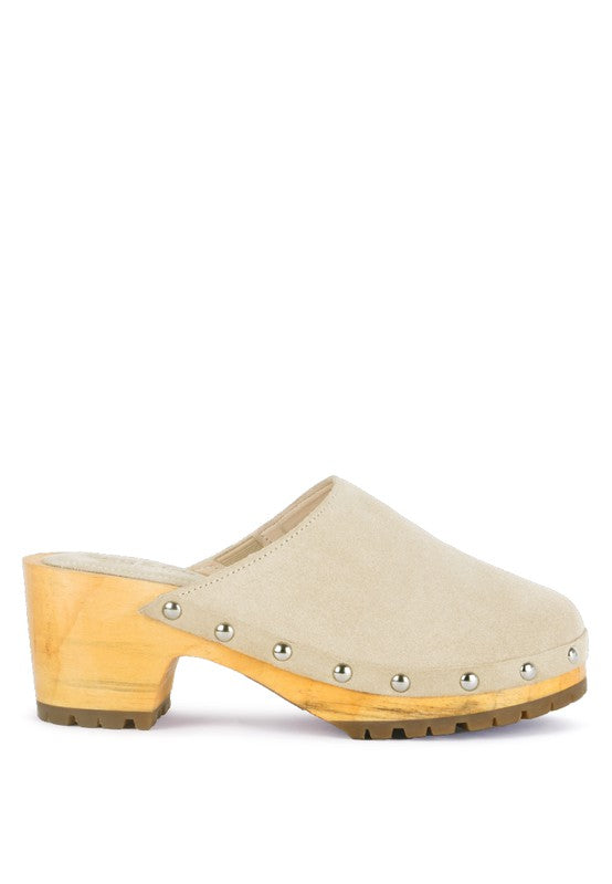 Fine Suede Studded Clog Mules