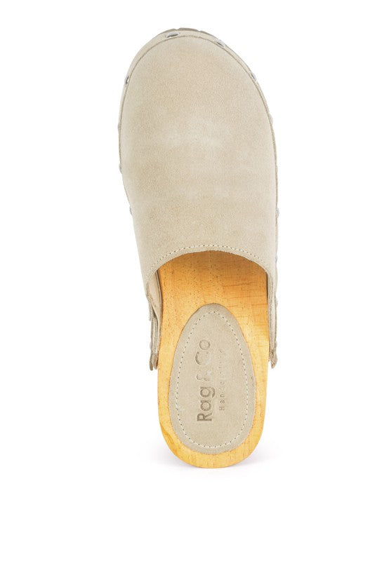 Fine Suede Studded Clog Mules