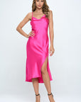 Renee C. Satin Bias Slip Dress with Slit