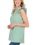 Zenana Woven Wool Dobby Ruffle Trim Sleeveless Top - My Pampered Life Seattle