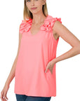 Zenana Woven Wool Dobby Ruffle Trim Sleeveless Top - My Pampered Life Seattle