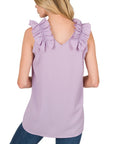 Zenana Woven Wool Dobby Ruffle Trim Sleeveless Top - My Pampered Life Seattle