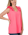 Zenana Woven Wool Dobby Ruffle Trim Sleeveless Top - My Pampered Life Seattle