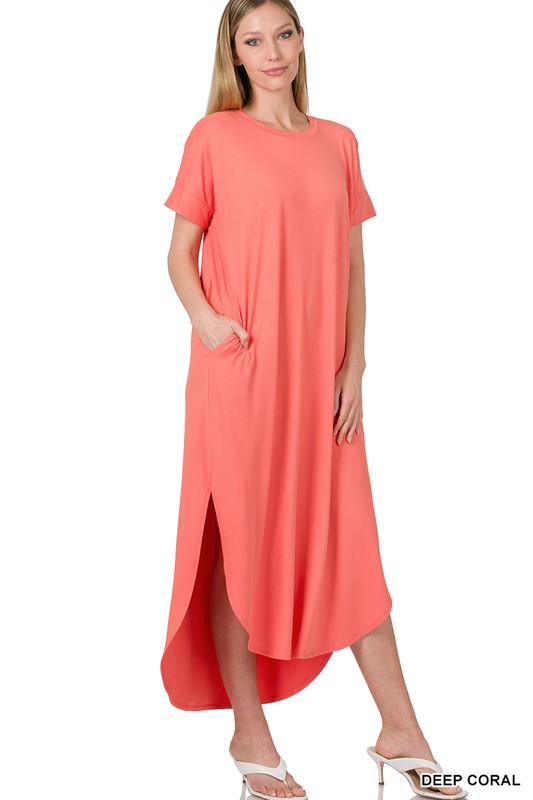 Zenana Brushed DTY Short Sleeve Maxi Dress - Online Only