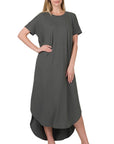 Zenana Brushed DTY Short Sleeve Maxi Dress - Online Only