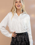 Blue B Satin Shirt Blouse with Chevron Fringe - My Pampered Life Seattle