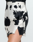 Renee C. Made in USA Cow Print Satin Mini Skirt with Slit