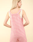 VERY J Tie Shoulder Front Pocket Striped Contrast Romper