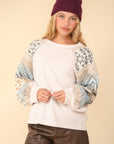 VERY J Printed Long Sleeve Round Neck Knit Top