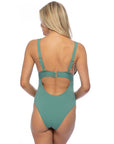 Solid Halter Bow Tie Front One Piece Swimsuit