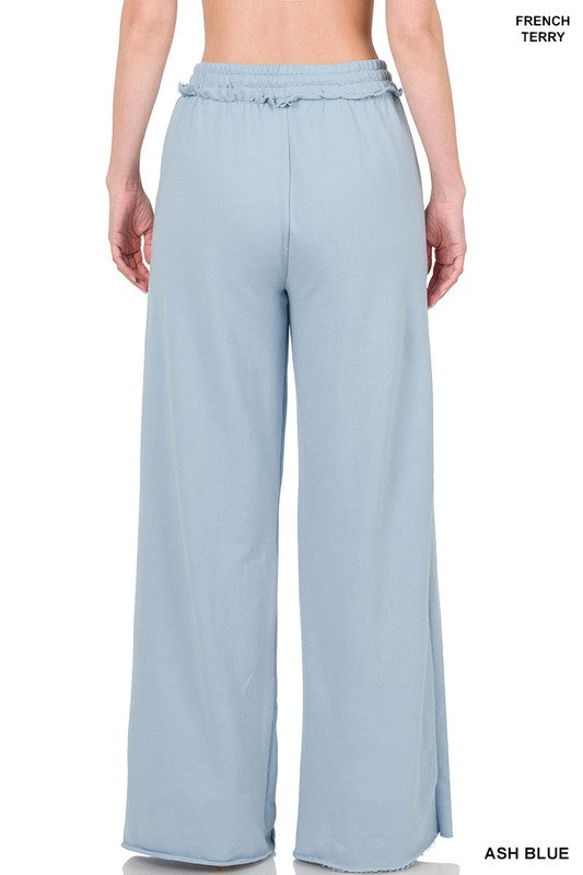 Zenana French Terry Raw Edge Hemmed Pants - Online Only