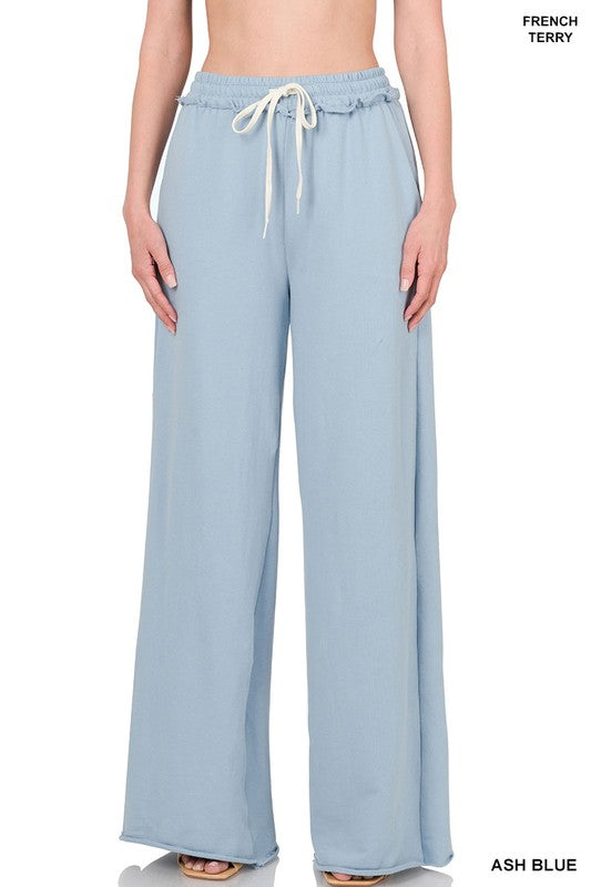 Zenana French Terry Raw Edge Hemmed Pants - Online Only