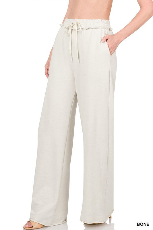 Zenana French Terry Raw Edge Hemmed Pants - Online Only