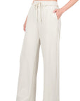 Zenana French Terry Raw Edge Hemmed Pants - Online Only