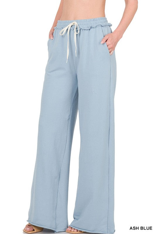 Zenana French Terry Raw Edge Hemmed Pants - Online Only