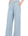 Zenana French Terry Raw Edge Hemmed Pants - Online Only