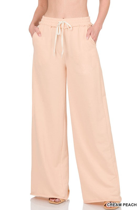 Zenana French Terry Raw Edge Hemmed Pants - Online Only