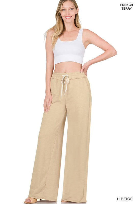 Zenana French Terry Raw Edge Hemmed Pants - Online Only