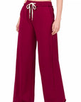 Zenana Plus French Terry Raw Edge Hemmed Pants - Online Only