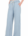 Zenana Plus French Terry Raw Edge Hemmed Pants - Online Only