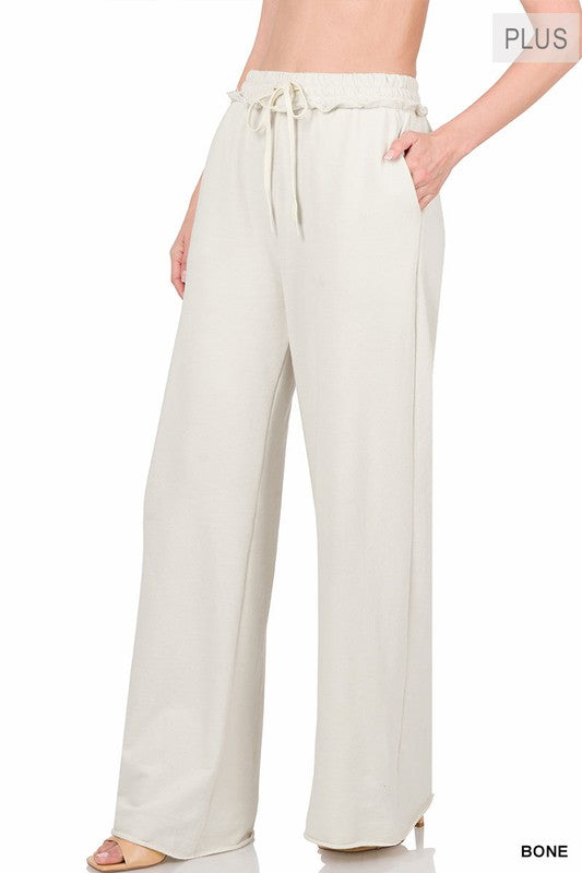 Zenana Plus French Terry Raw Edge Hemmed Pants